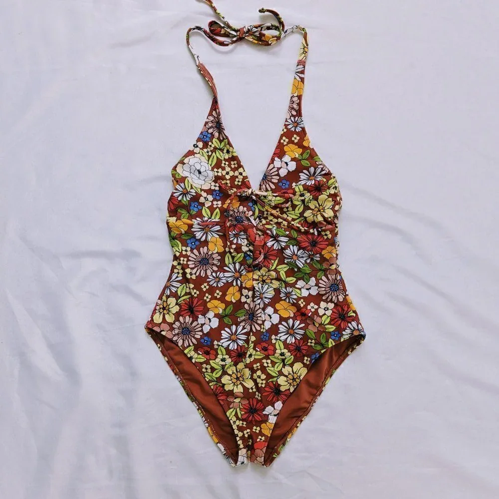 Adore Me Floral One Piece Halter Swimsuit Size Medium